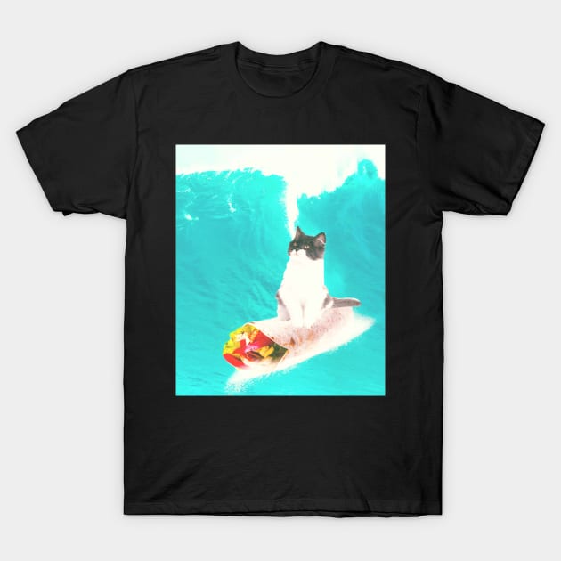 Kitty Cat Surfing Burrito T-Shirt by Random Galaxy